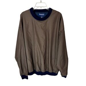 90s Windbreaker Sweater Navy Blue and Tan Houndstooth Pattern Polyester Men's XL